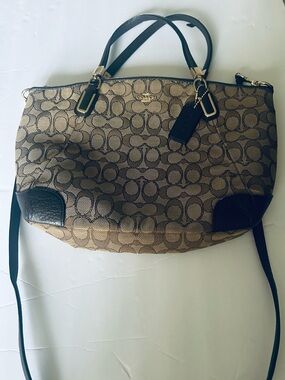 Coach Monogram Shoulder Bag in Khaki and Black, used in excellent condition!